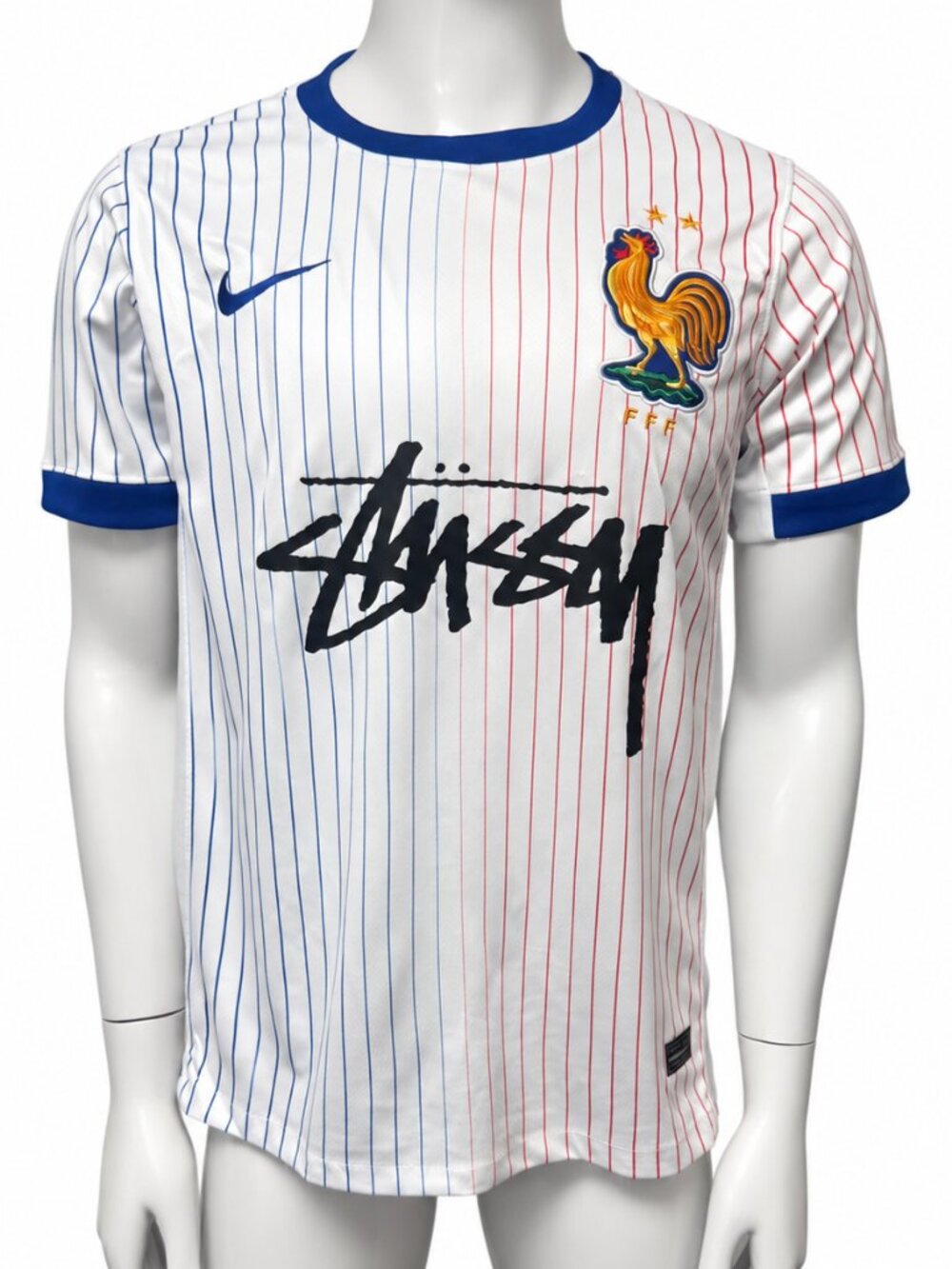 France Stüssy Soccer Jersey White Red Blue Pinstripe Medium NWT